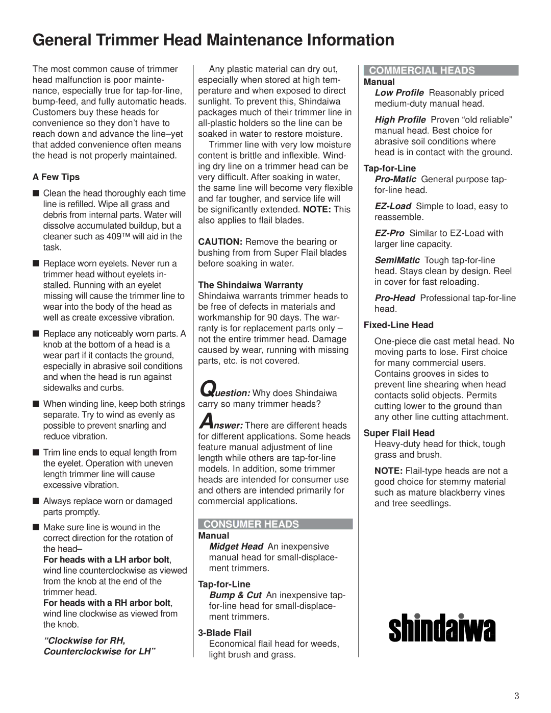 Husqvarna 80792 manual General Trimmer Head Maintenance Information 