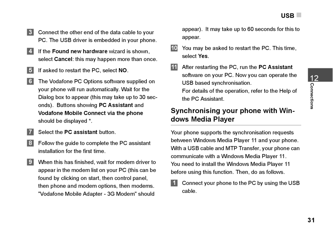 Husqvarna 830 manual Synchronising your phone with Win- dows Media Player 