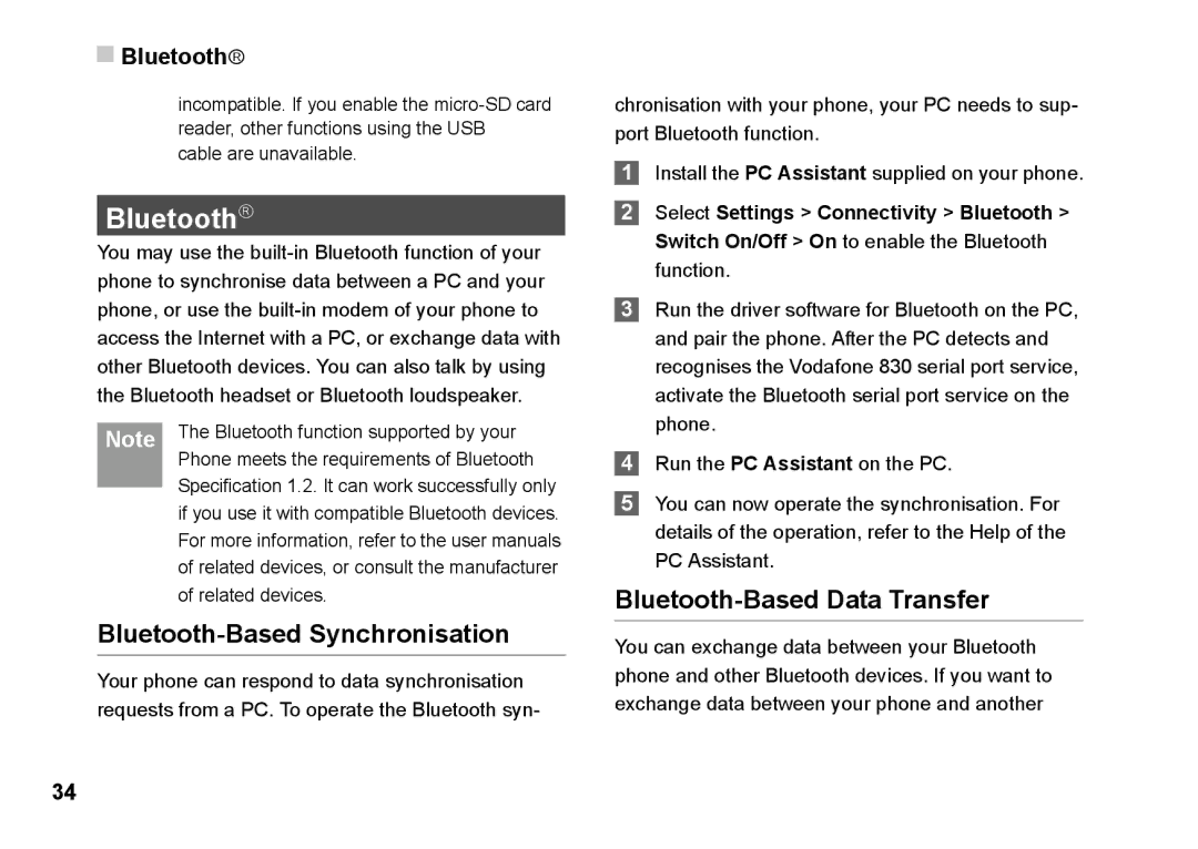 Husqvarna 830 manual Bluetooth→, Bluetooth-Based Synchronisation, Bluetooth-Based Data Transfer 