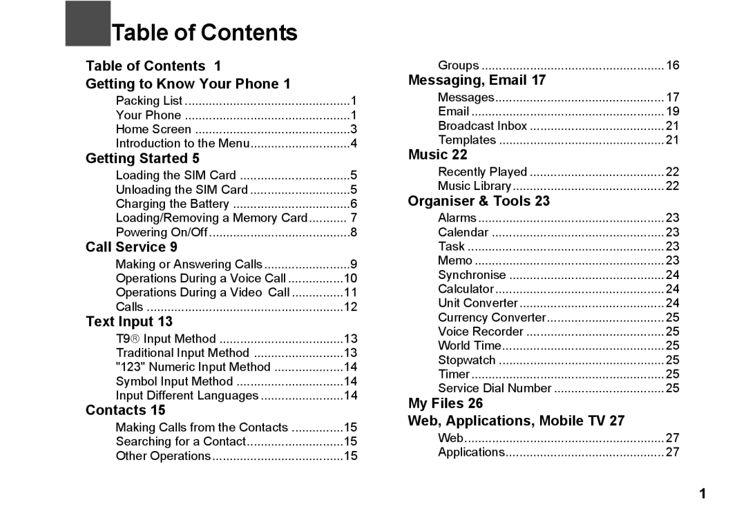 Husqvarna 830 manual Table of Contents 