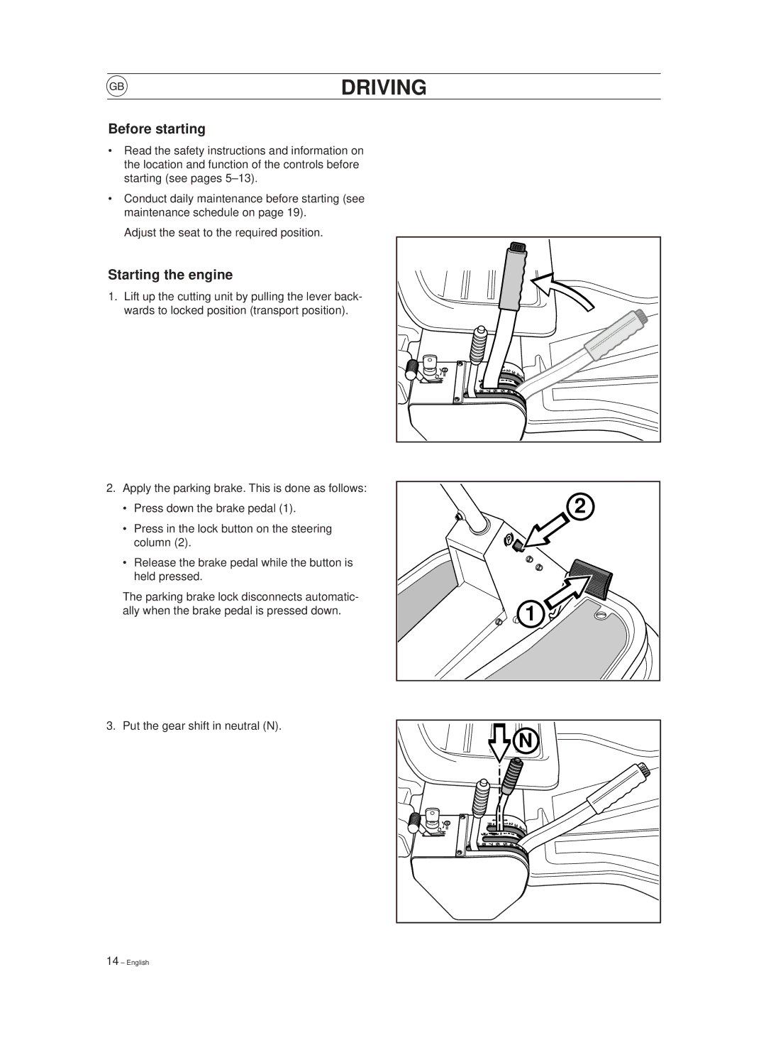 Husqvarna 850, 970 manual Driving, Before starting, Starting the engine 