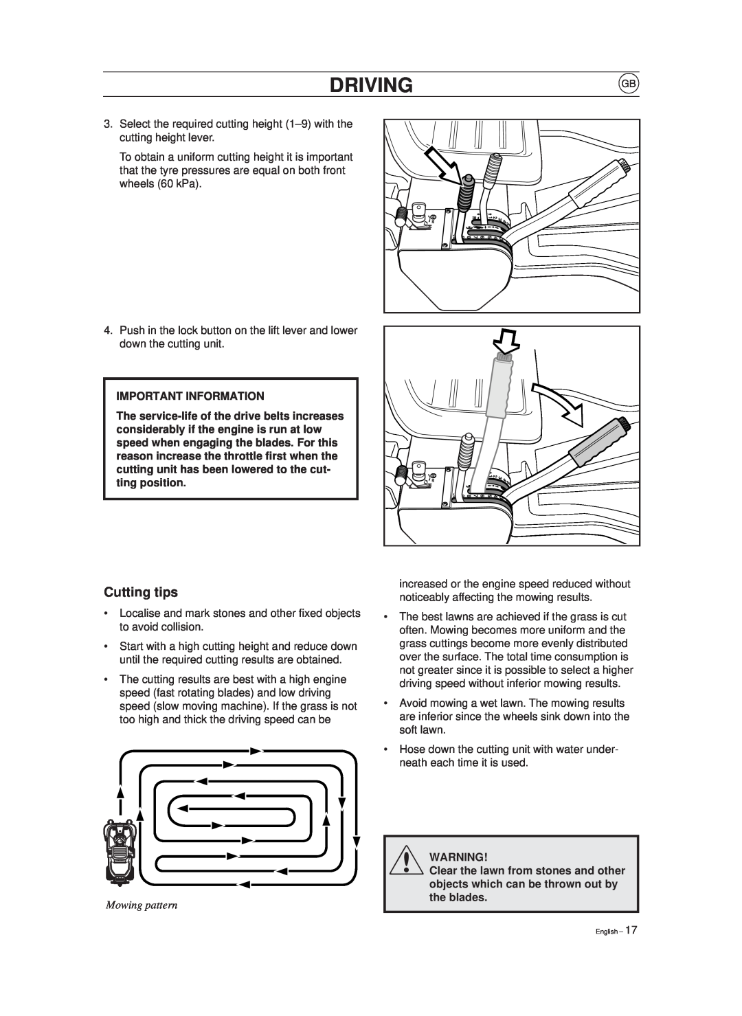 Husqvarna 970, 850 manual Cutting tips, Mowing pattern, Driving 