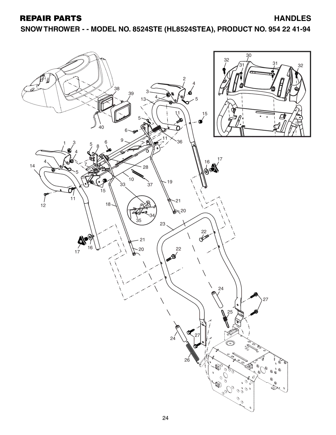 Husqvarna 8524STE owner manual Repair Parts Handles 