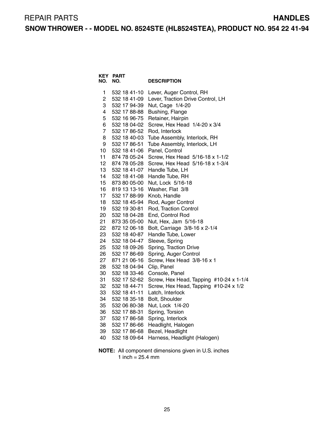 Husqvarna 8524STE owner manual Handles 