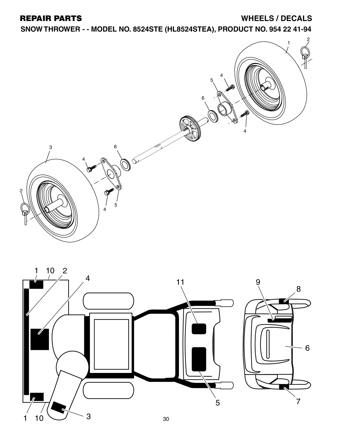 Husqvarna 8524STE owner manual Wheels / Decals 