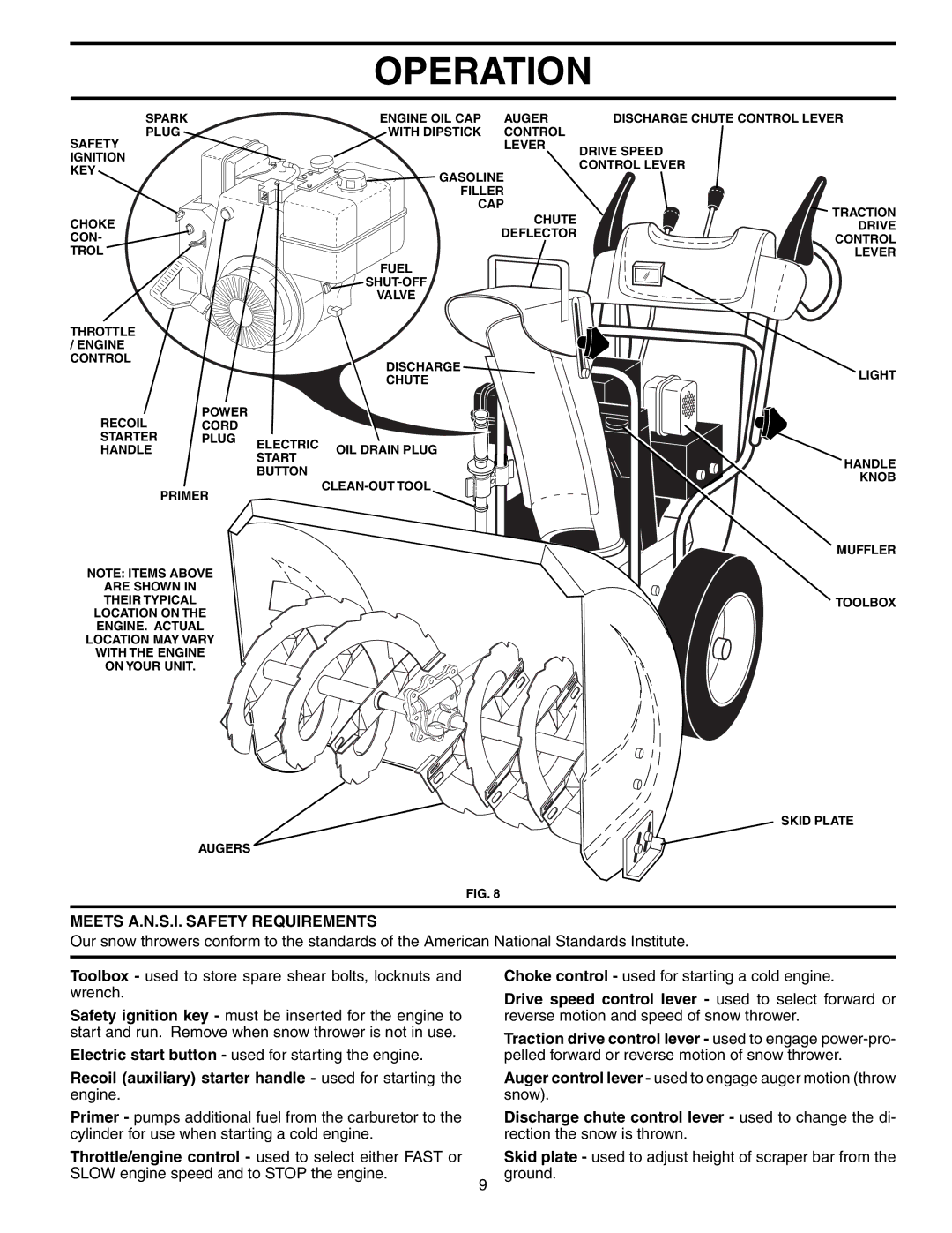 Husqvarna 8524STE Meets A.N.S.I. Safety Requirements, Recoil auxiliary starter handle used for starting the engine 