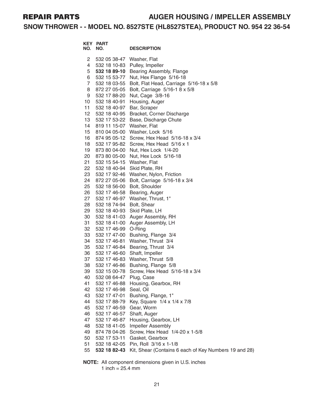 Husqvarna 8527 STE owner manual 532 05 Washer, Flat, 532 18 