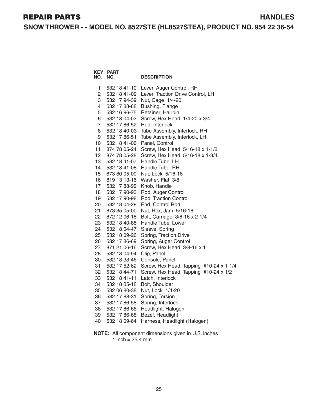 Husqvarna 8527 STE owner manual Handles 