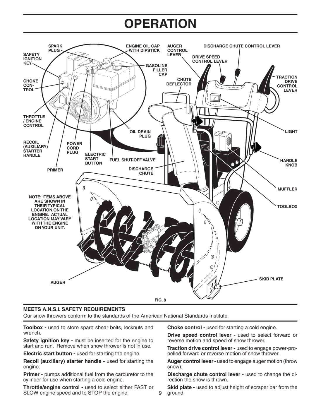 Husqvarna 8527 STE Meets A.N.S.I. Safety Requirements, Recoil auxiliary starter handle used for starting the engine 