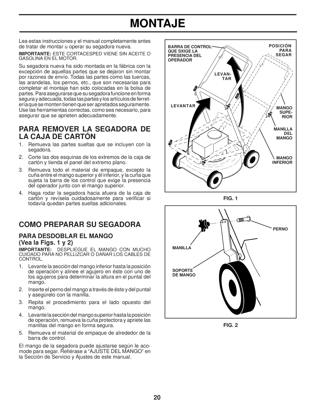 Husqvarna 87521HVE owner manual Para Remover LA Segadora DE LA Caja DE Cartón, Como Preparar SU Segadora 