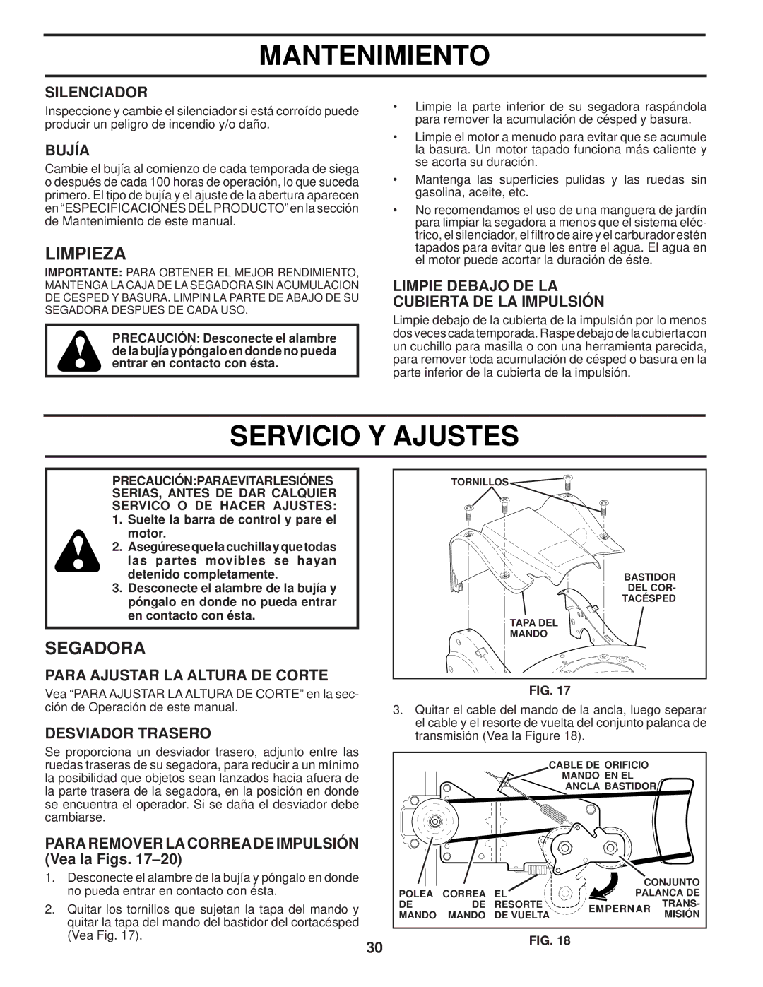 Husqvarna 87521HVE owner manual Limpieza 