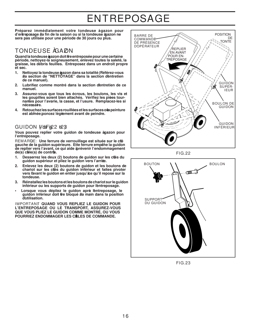 Husqvarna 87521HVE owner manual Gazon À Tondeuse, 23 et 22 .Figs les Voir Guidon, 23 .FIG, 22 .FIG 