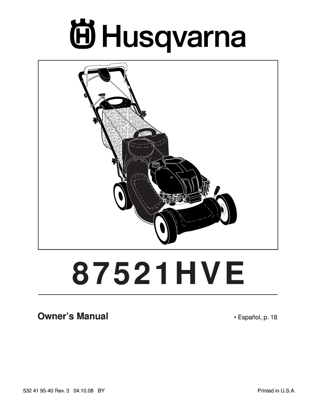 Husqvarna 87521HVE owner manual Owner’s Manual, Español, p 