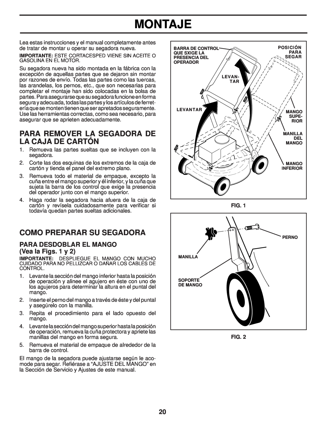 Husqvarna 87521HVE owner manual Montaje, Para Remover La Segadora De La Caja De Cartón, Como Preparar Su Segadora 