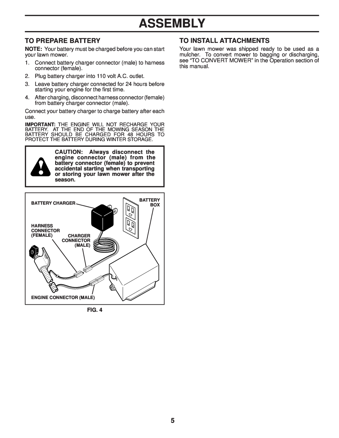 Husqvarna 87521HVE owner manual To Prepare Battery, To Install Attachments, Assembly 