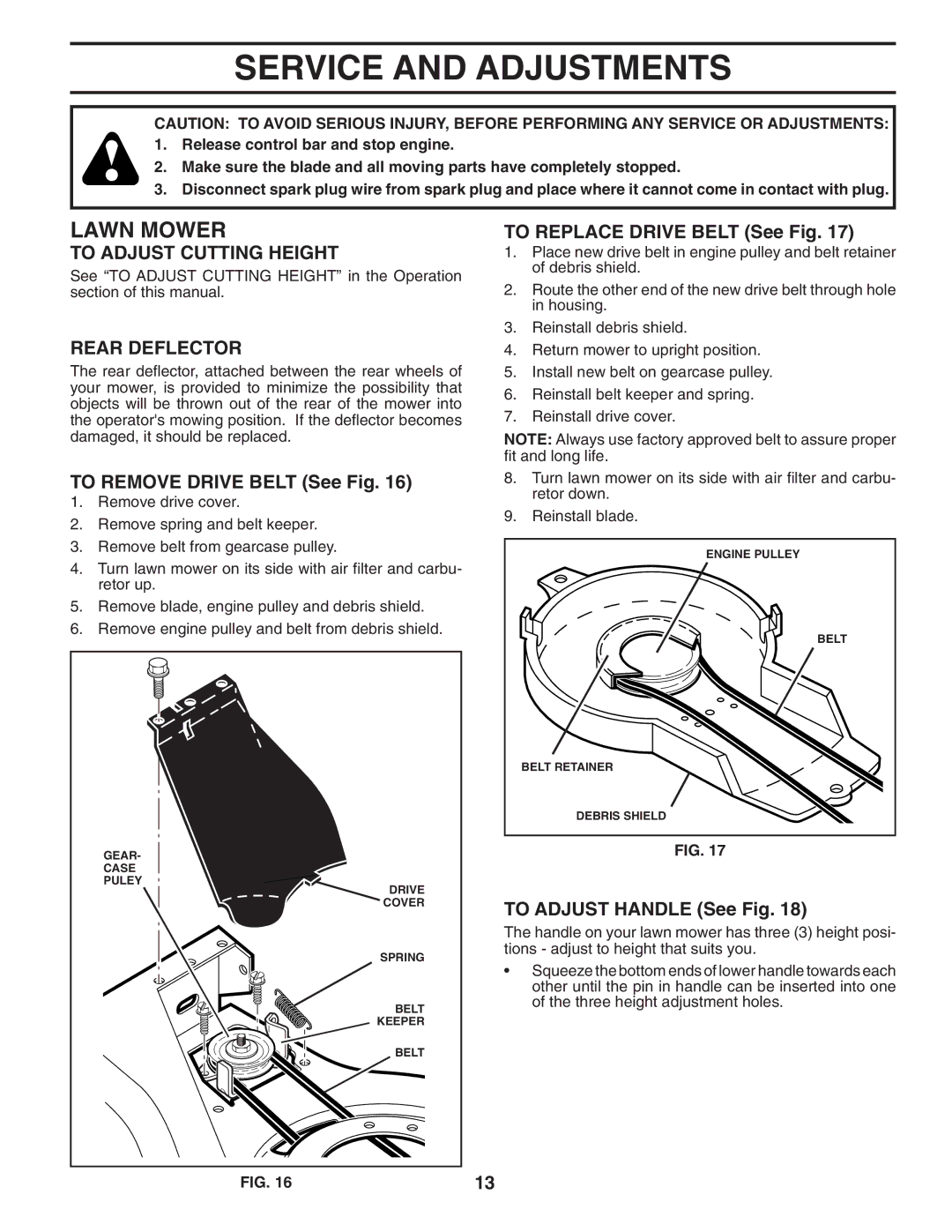 Husqvarna 87521RSX owner manual Service and Adjustments, To Adjust Cutting Height, Rear Deflector 