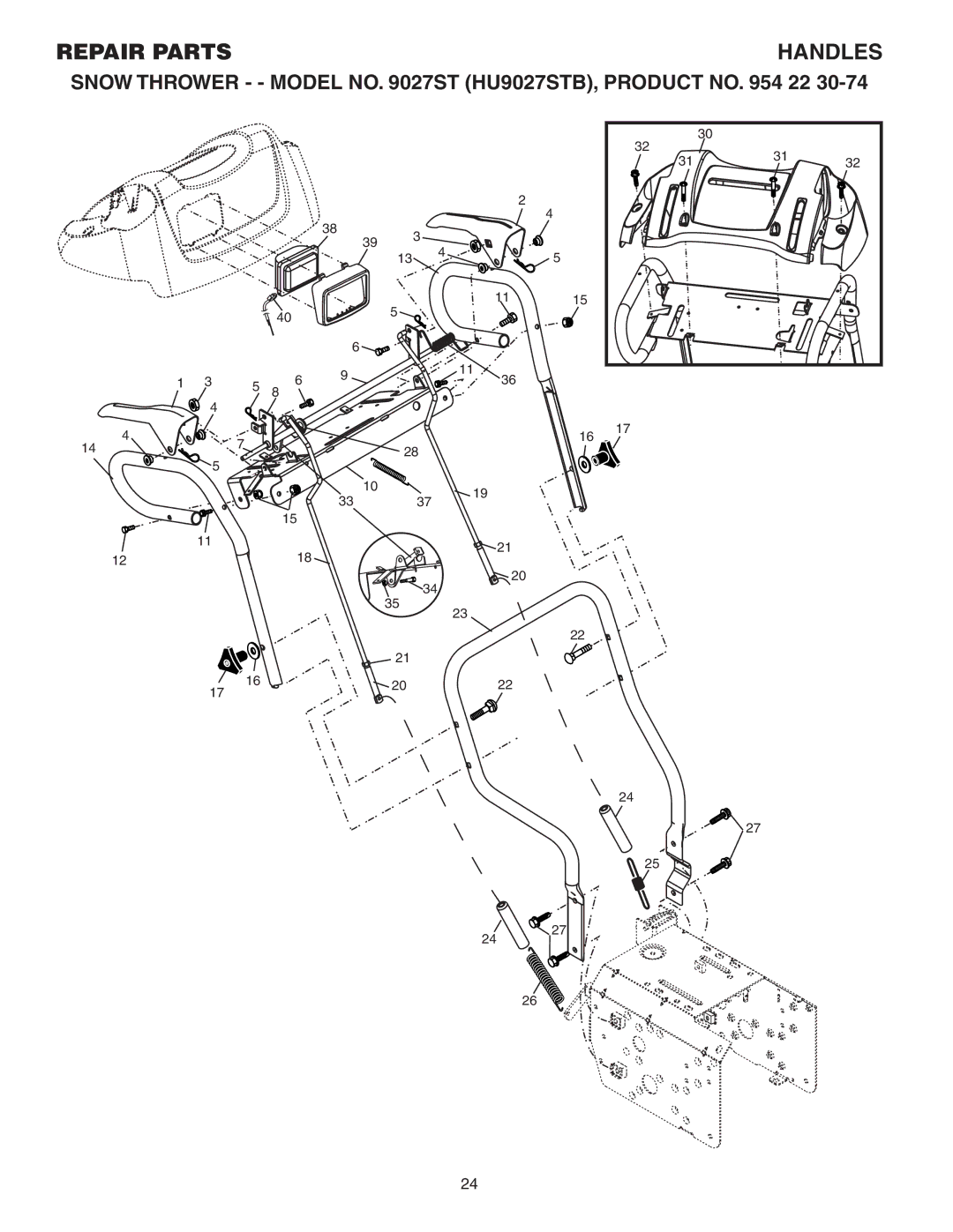 Husqvarna 9027ST owner manual Repair Parts Handles 