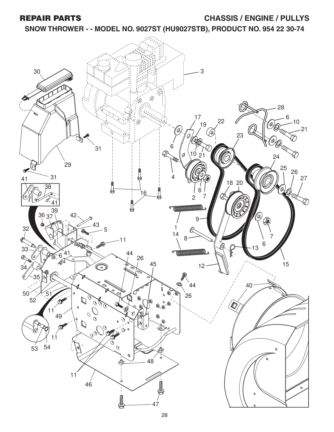 Husqvarna 9027ST owner manual Chassis / Engine / Pullys 