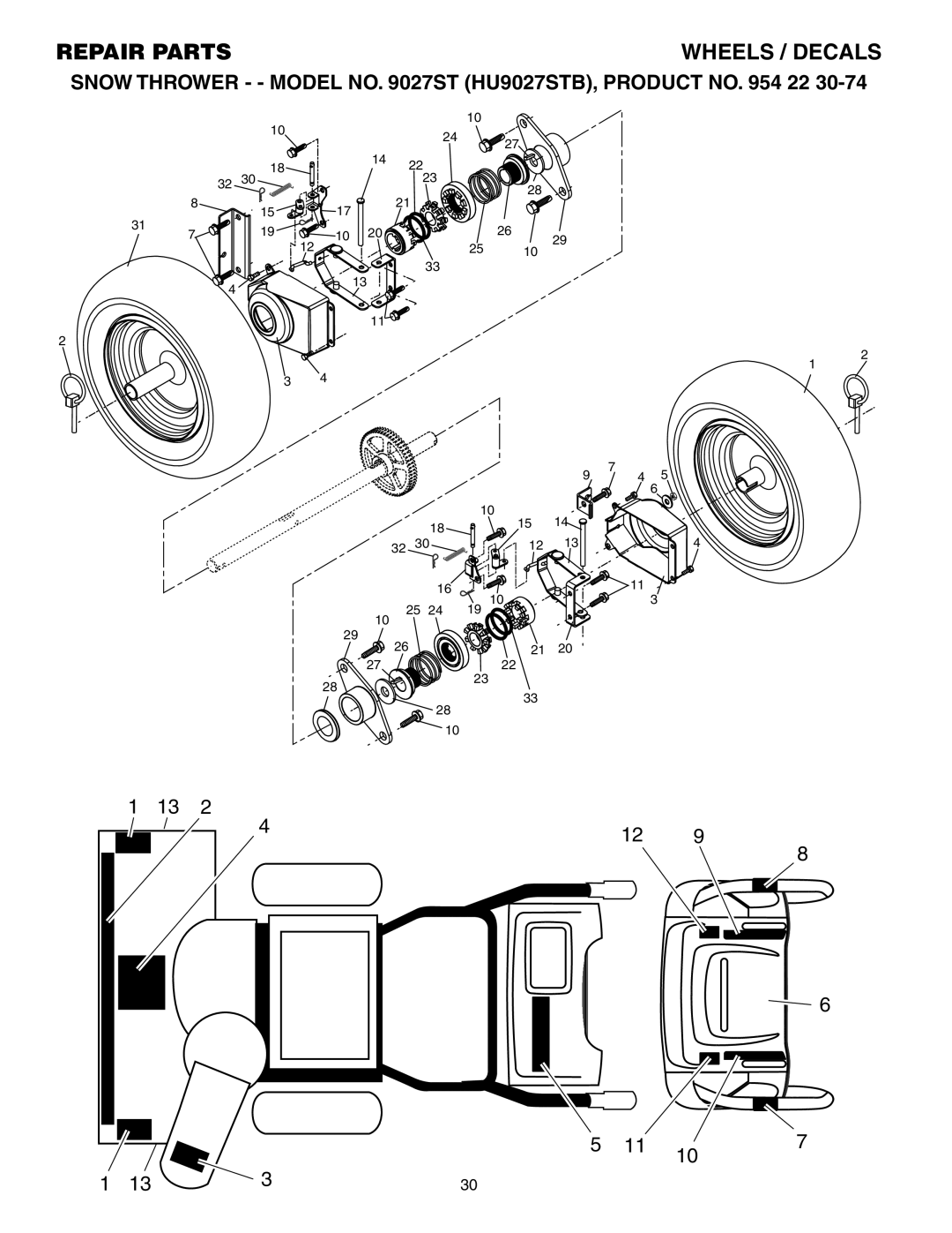 Husqvarna 9027ST owner manual Wheels / Decals 