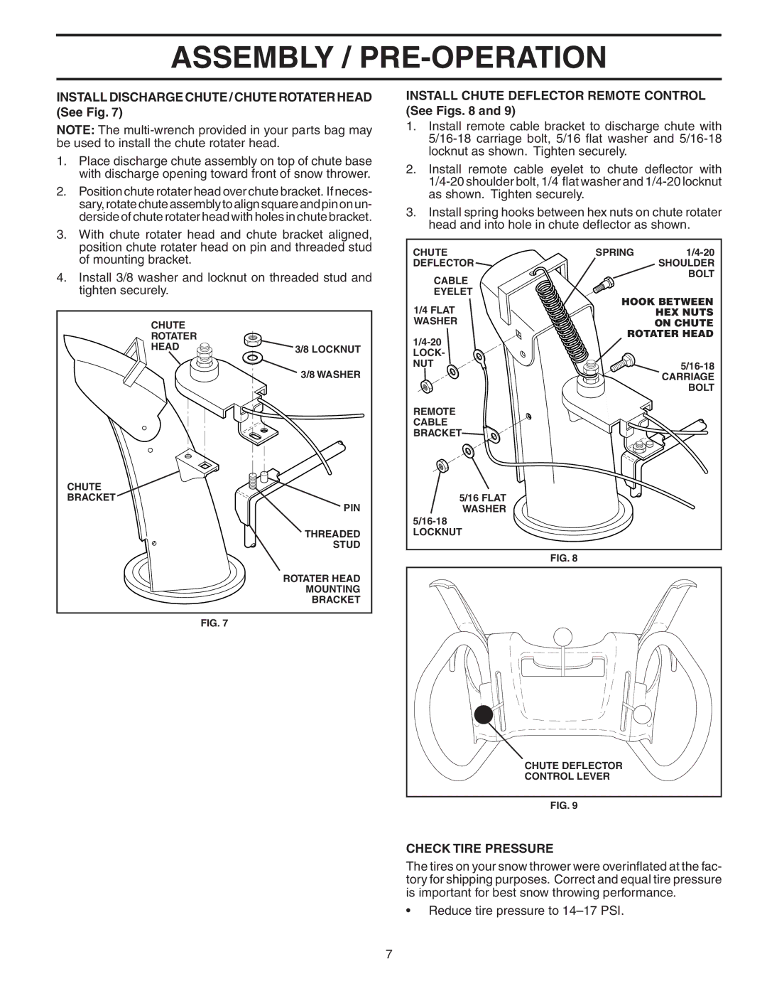 Husqvarna 9027ST Install Discharge Chute / Chute Rotater Head See Fig, Install Chute Deflector Remote Control See Figs 