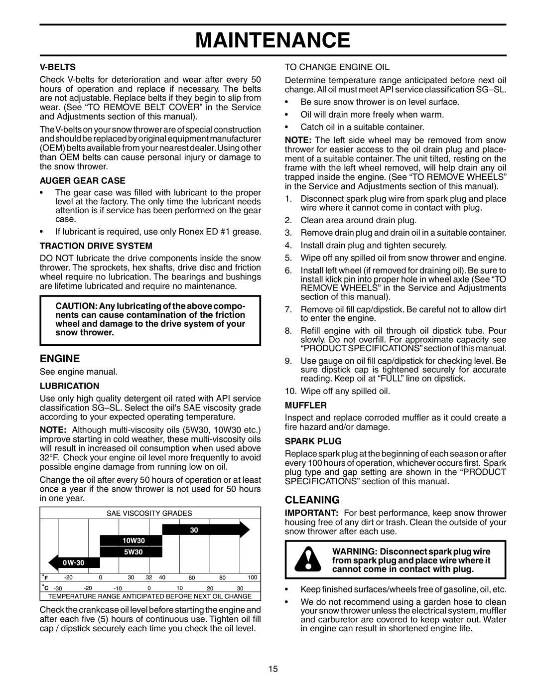 Husqvarna 9027STE owner manual Engine, Cleaning 