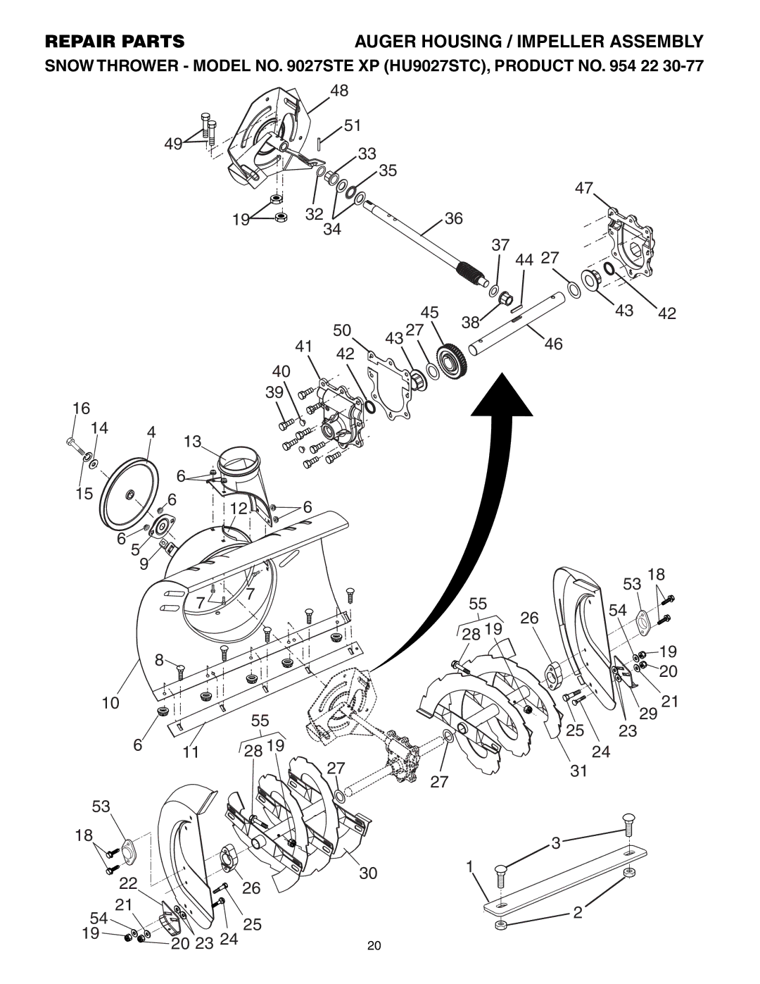 Husqvarna 9027STE owner manual Repair Parts Auger Housing / Impeller Assembly 