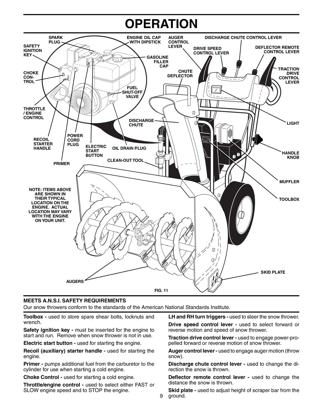 Husqvarna 9027STE Meets A.N.S.I. Safety Requirements, Recoil auxiliary starter handle used for starting the engine 