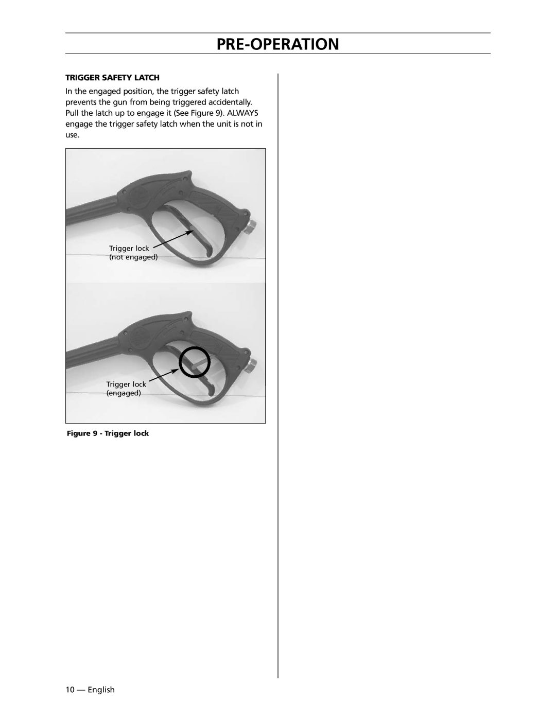 Husqvarna 6027PW, 9032PW, 1340PW manual Trigger Safety Latch, Trigger lock 