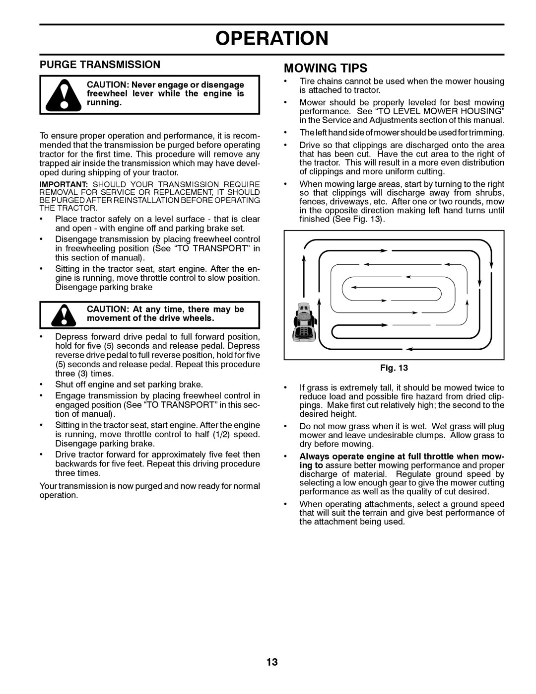 Husqvarna 917.24046 owner manual Mowing Tips, Purge Transmission 