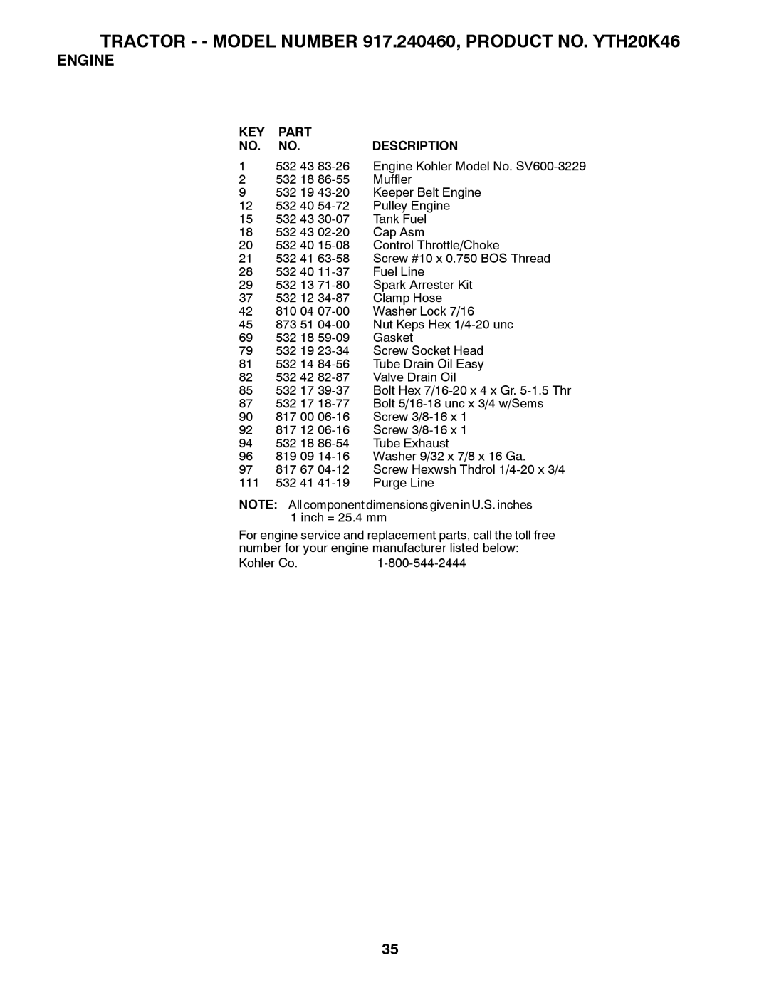 Husqvarna 917.24046 owner manual KEY Part Description 