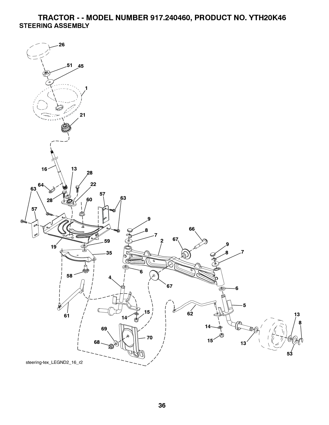 Husqvarna 917.24046 owner manual Steering Assembly 