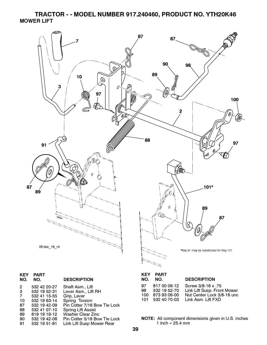 Husqvarna 917.24046 owner manual Mower Lift, 8787 100 101 