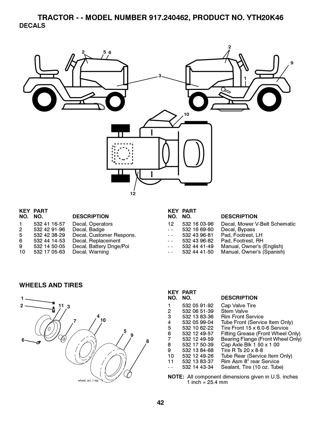 Husqvarna 917.240462 warranty Decals, Wheels and Tires 