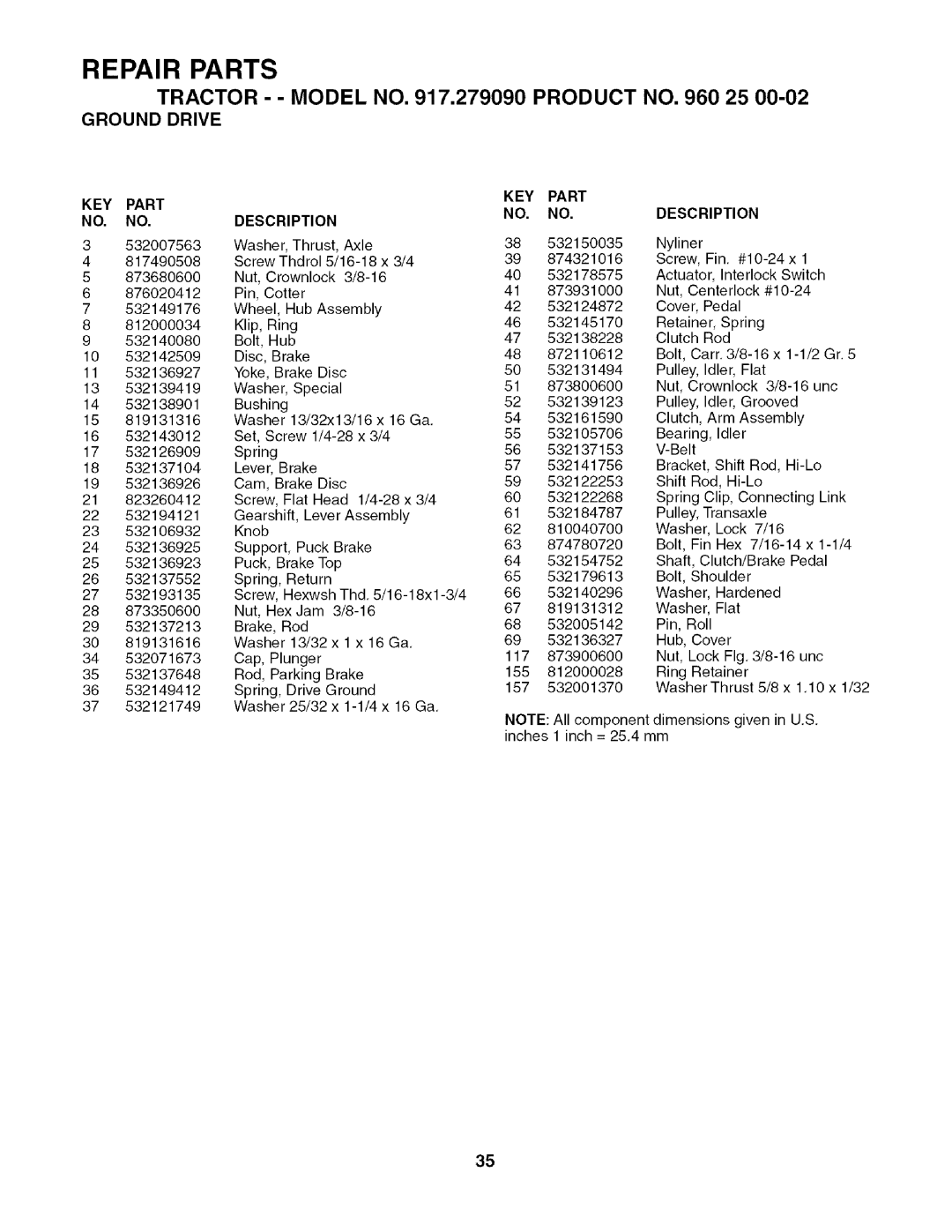 Husqvarna 917.27909 owner manual Repair Parts 