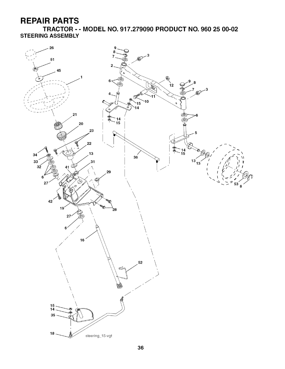 Husqvarna 917.27909 owner manual Steering Assembly 