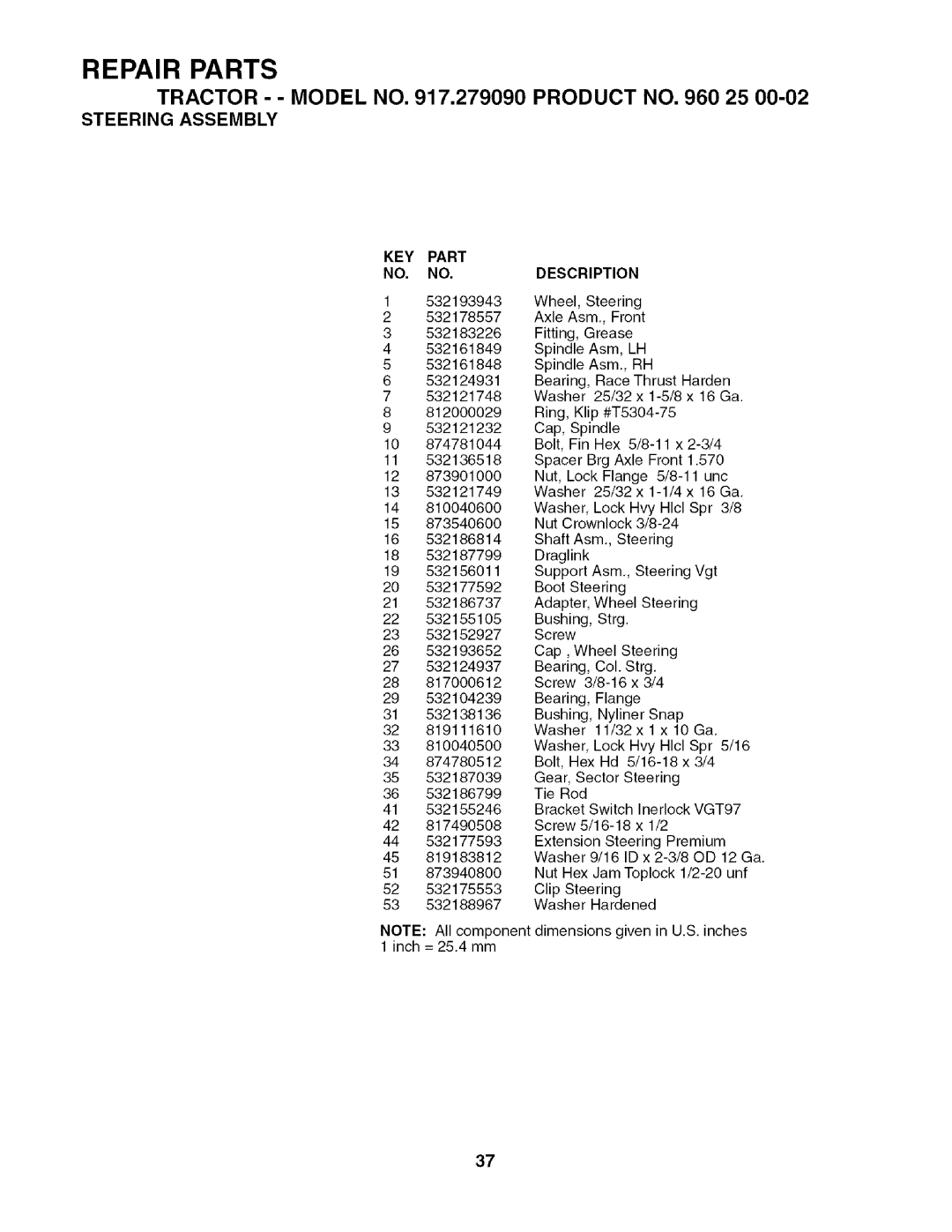 Husqvarna 917.27909 owner manual Repair Parts 