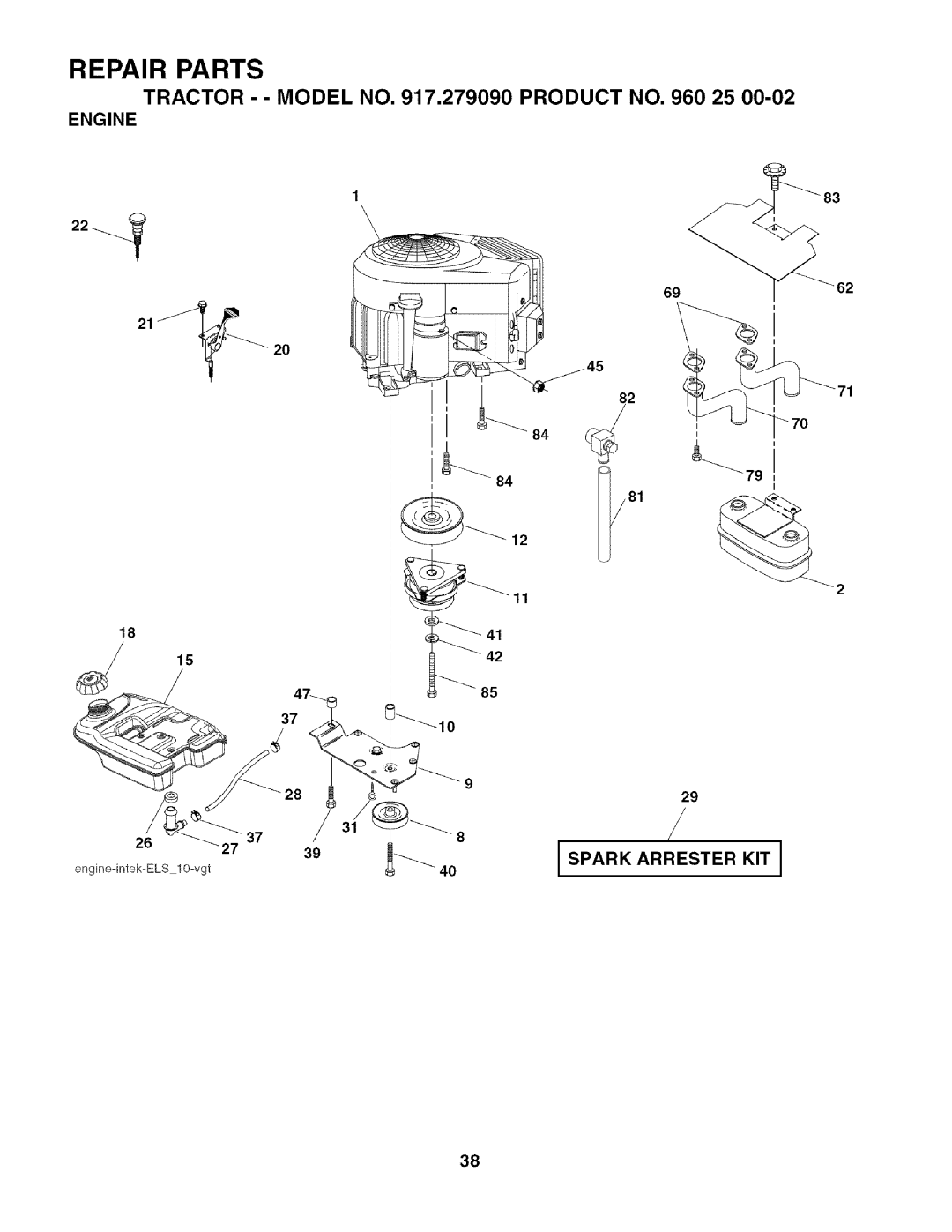 Husqvarna 917.27909 owner manual Engine, Spark Arrester KIT 