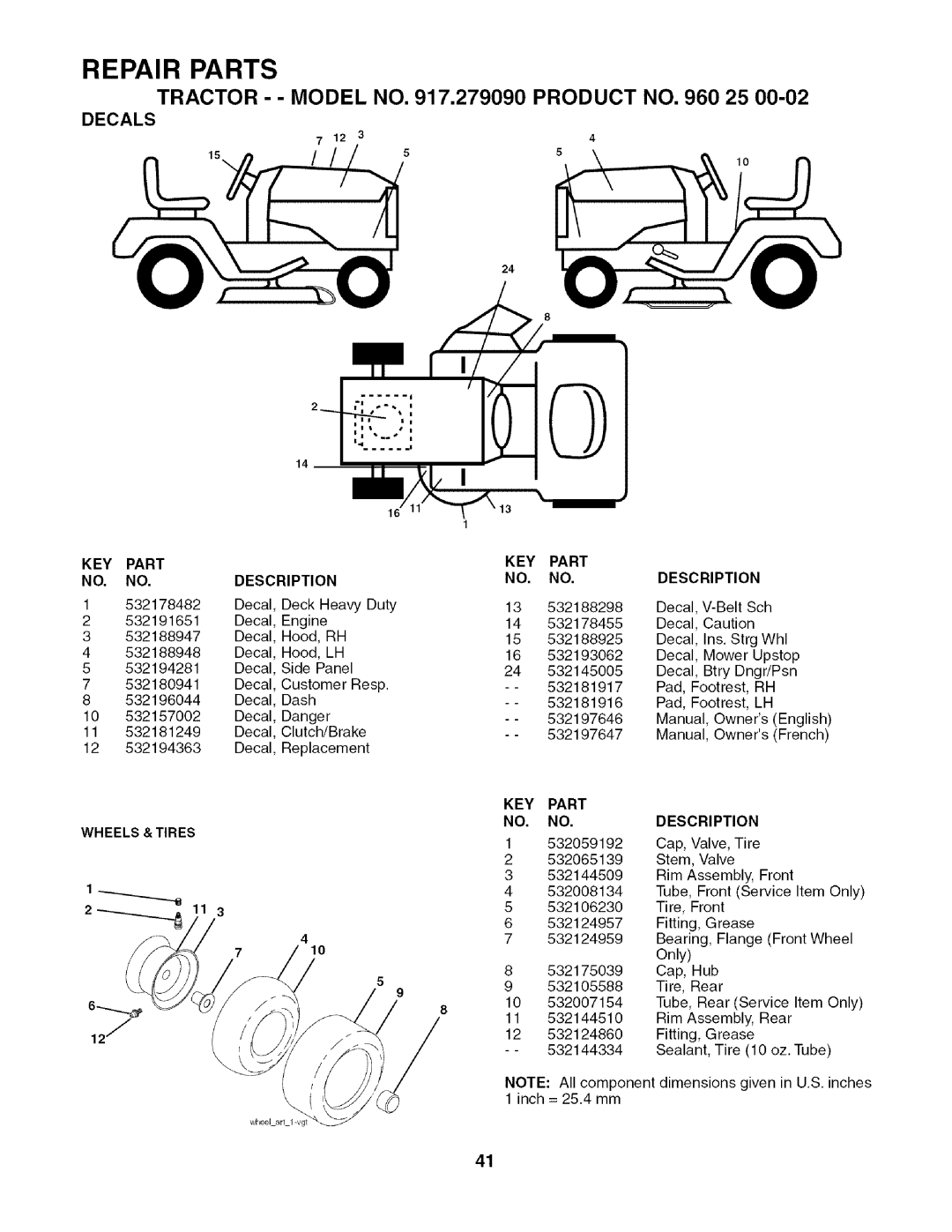 Husqvarna 917.27909 owner manual Decals, Key, Part KEY Description 