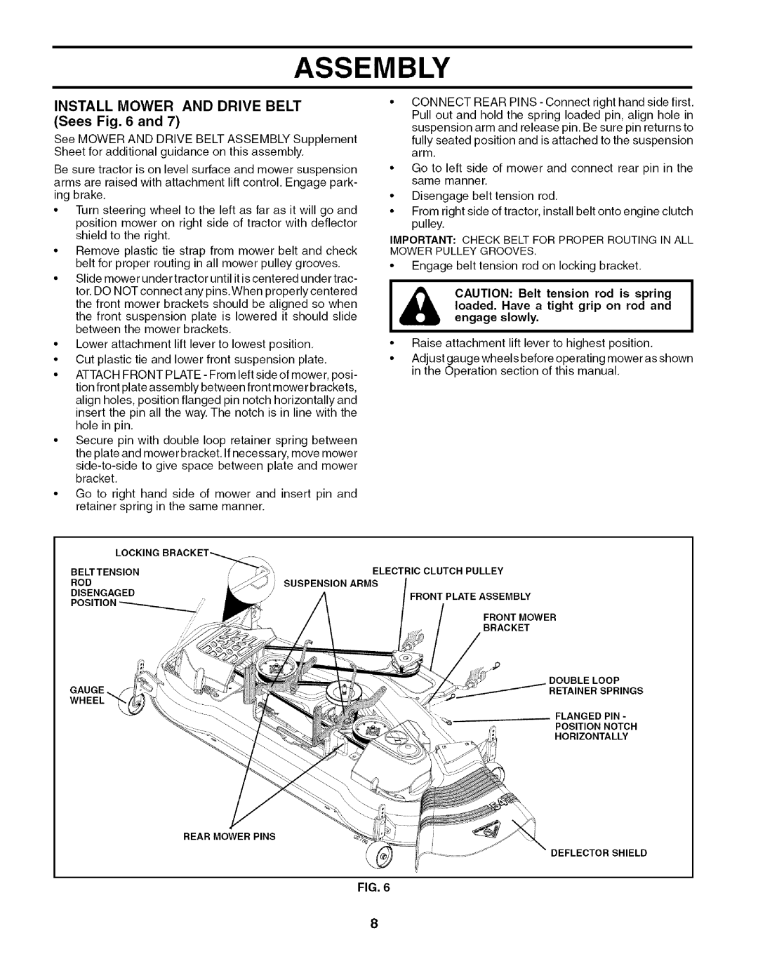 Husqvarna 917.27909 owner manual Install Mower and Drive Belt Sees, Engage slowly 