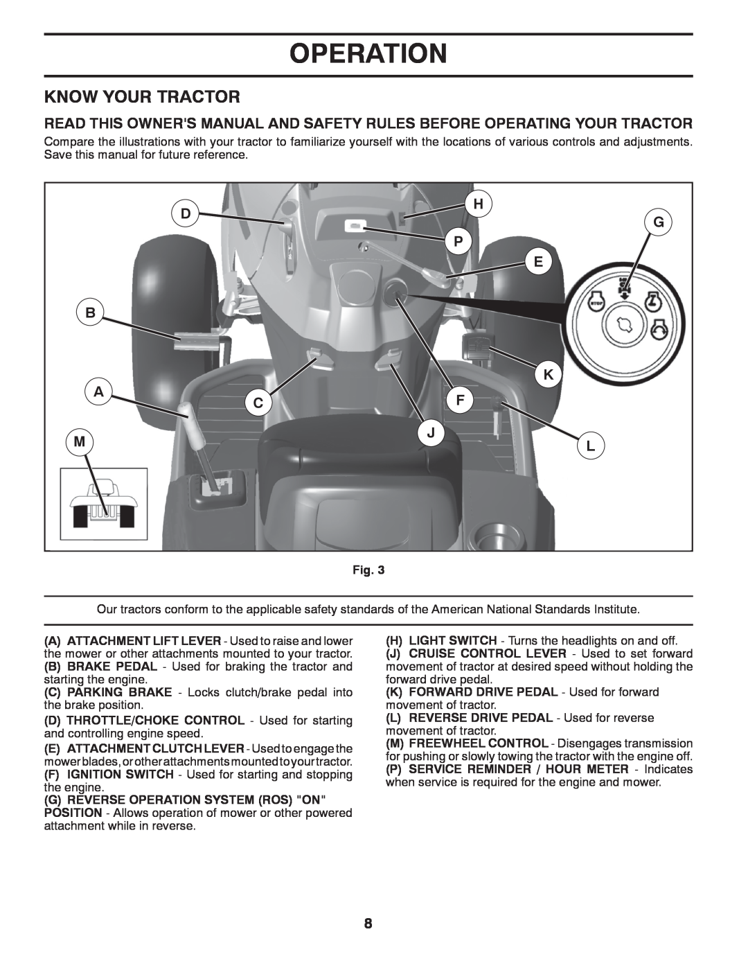 Husqvarna 917.289541 owner manual Know Your Tractor, B K Acf Mjl, Operation 