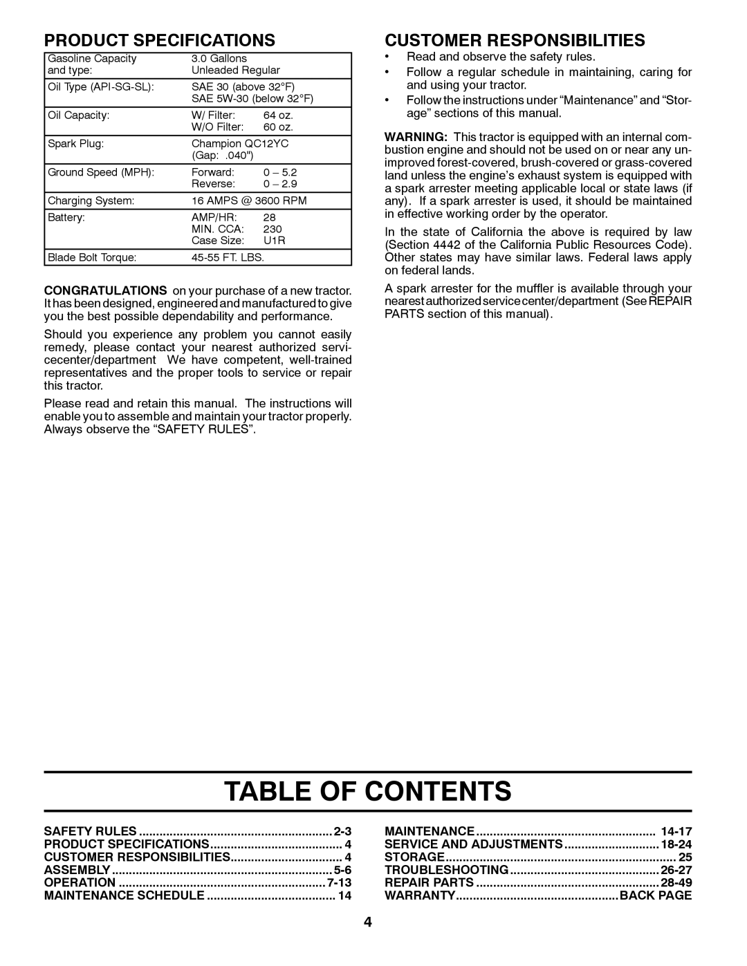 Husqvarna 917.289570, 532 43 38-61 owner manual Table of Contents 