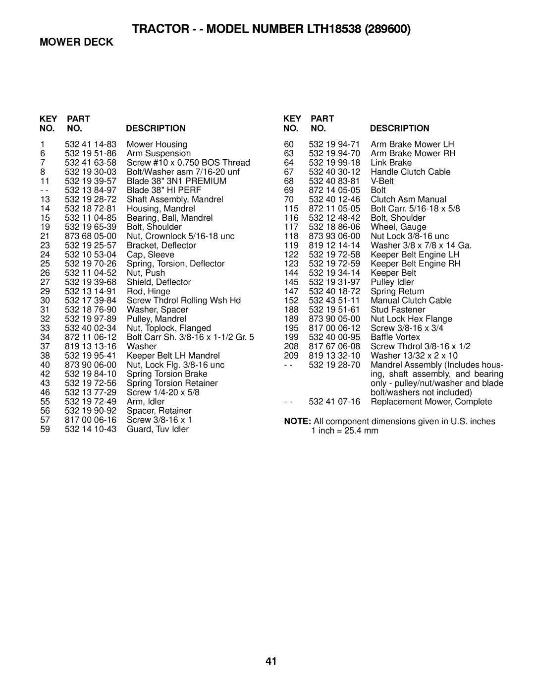 Husqvarna 917.2896 owner manual Tractor - Model Number LTH18538 