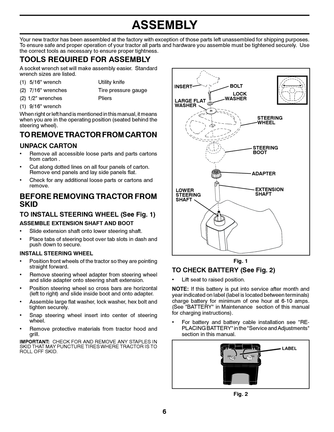 Husqvarna 917.2896 Tools Required for Assembly, Toremovetractorfromcarton, Before Removing Tractor from Skid 