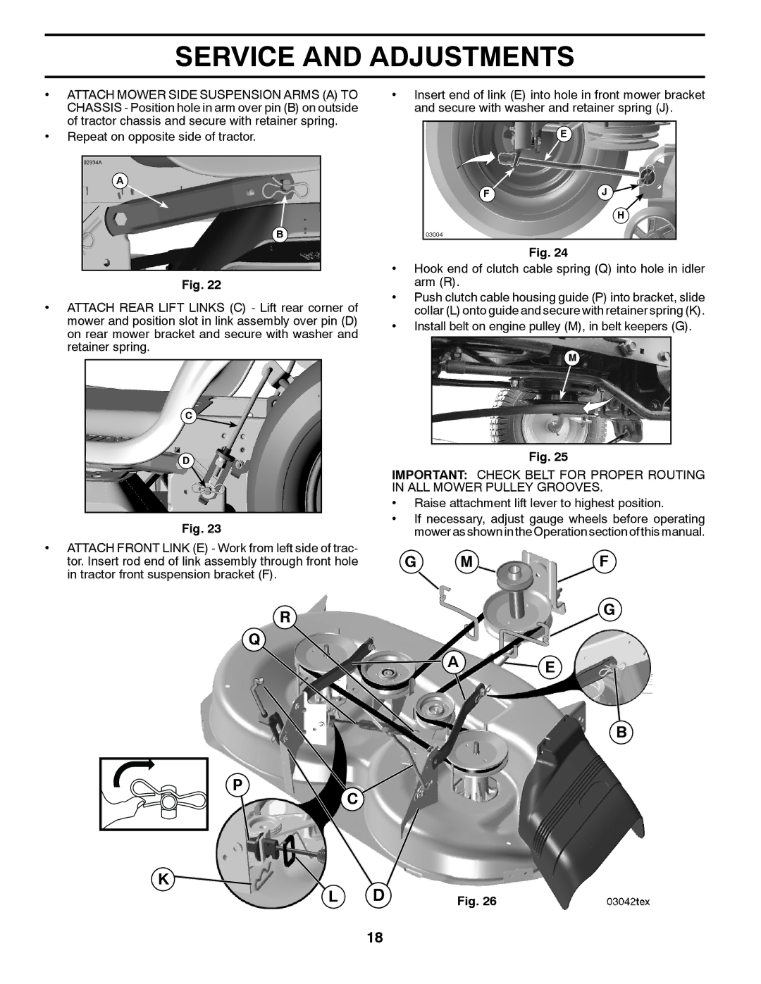 Husqvarna 917.28961 owner manual Install belt on engine pulley M, in belt keepers G 