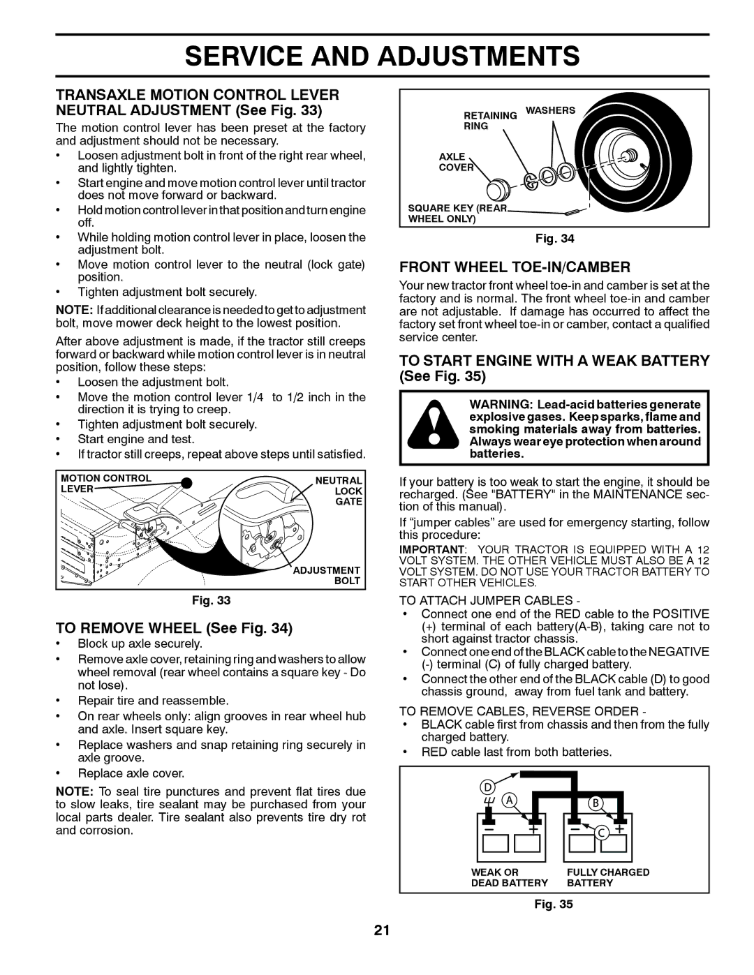 Husqvarna 917.28961 owner manual Transaxle Motion Control Lever Neutral Adjustment See Fig, To Remove Wheel See Fig 