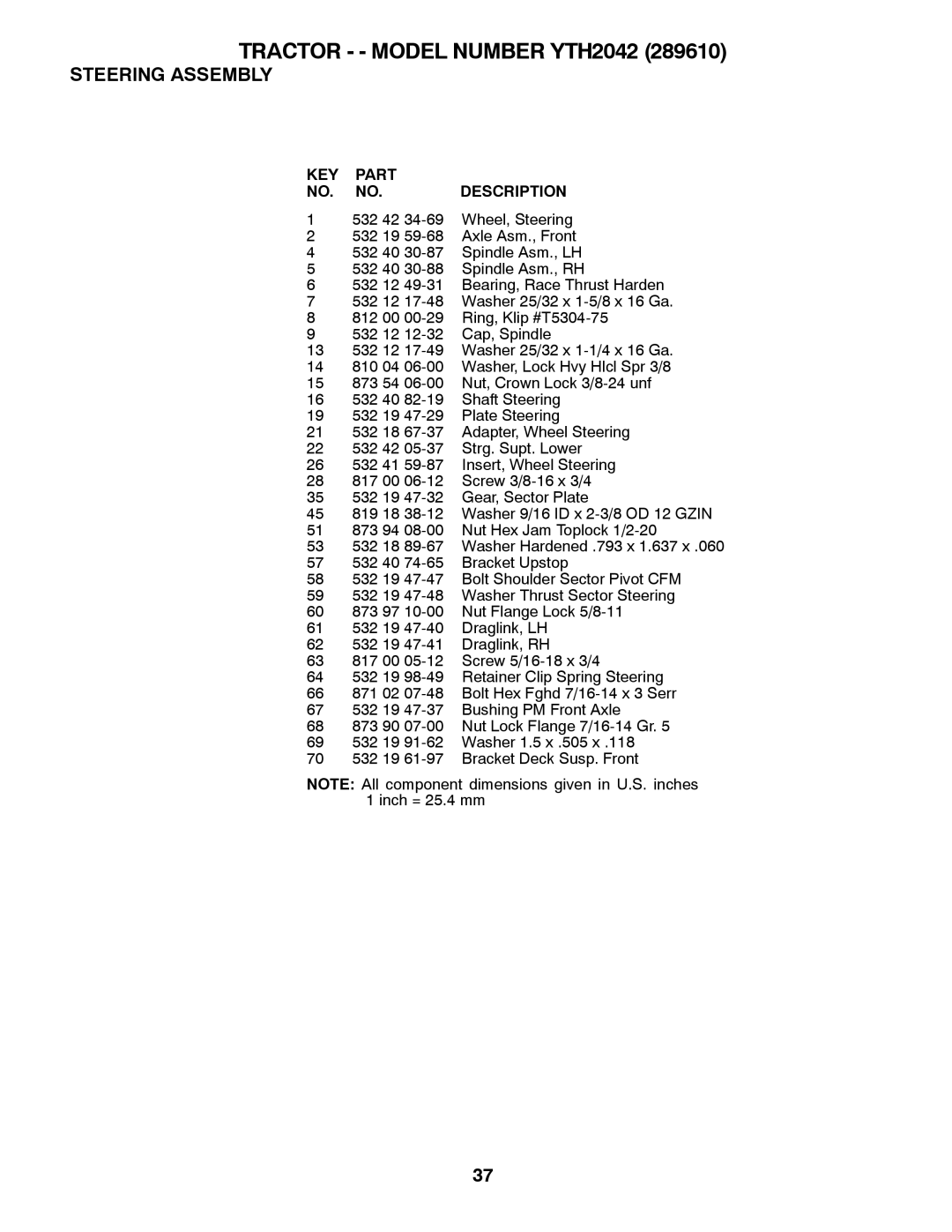 Husqvarna 917.28961 owner manual Tractor - Model Number YTH2042 