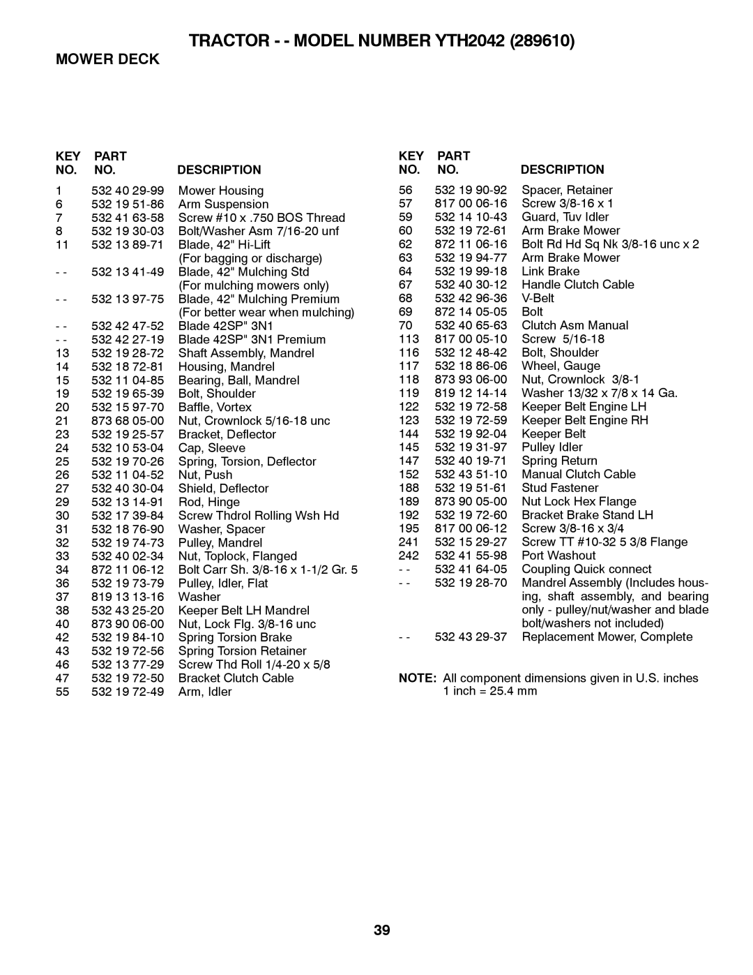 Husqvarna 917.28961 owner manual 532 40 Mower Housing 