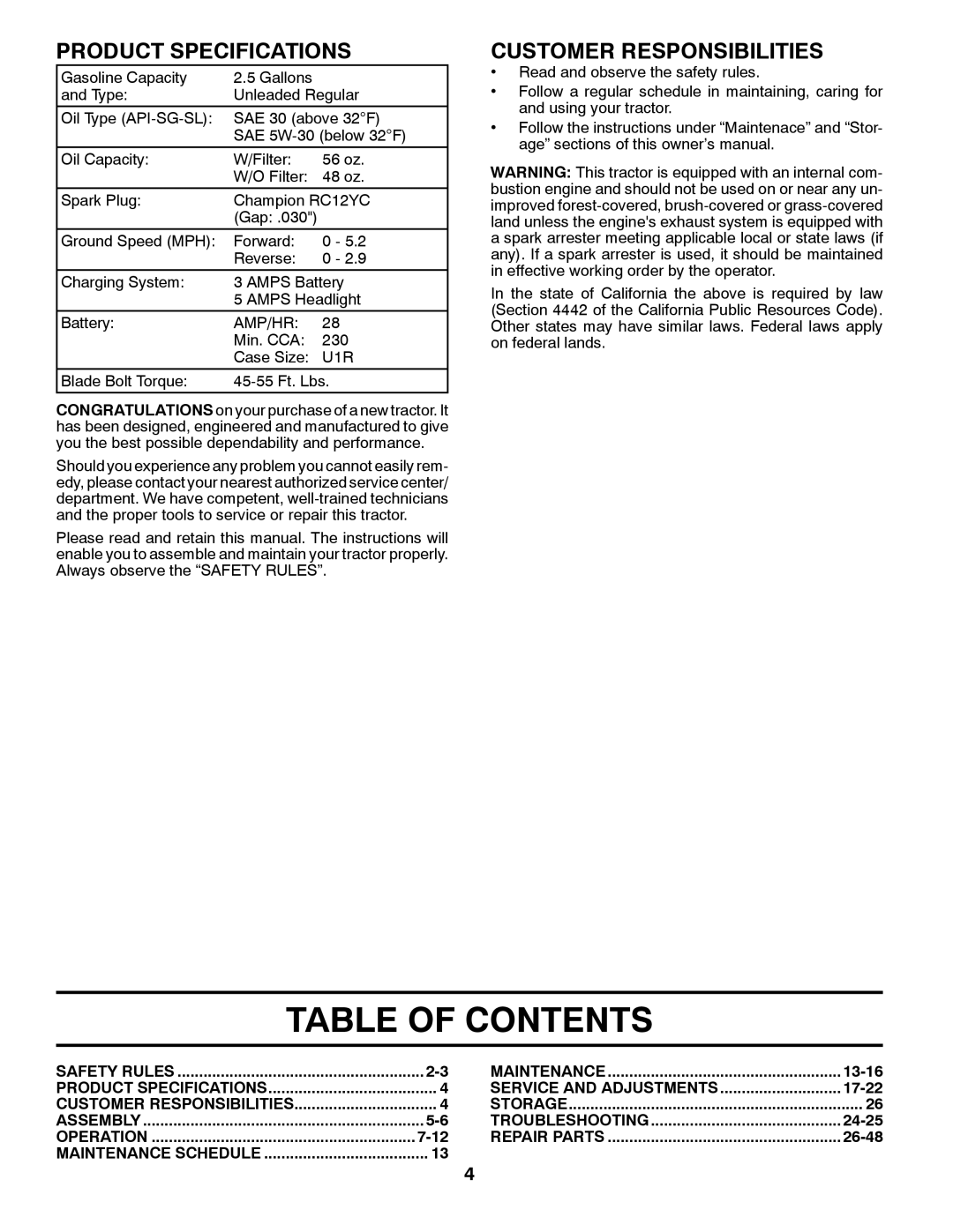 Husqvarna 917.28961 owner manual Table of Contents 
