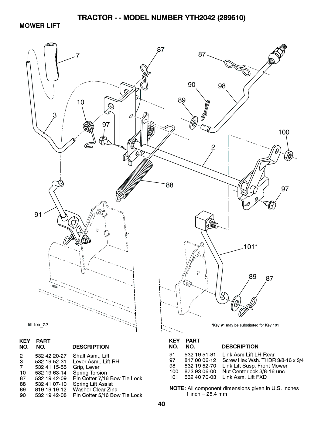 Husqvarna 917.28961 owner manual Mower Lift, 532 19 51-81 Link Asm Lift LH Rear 