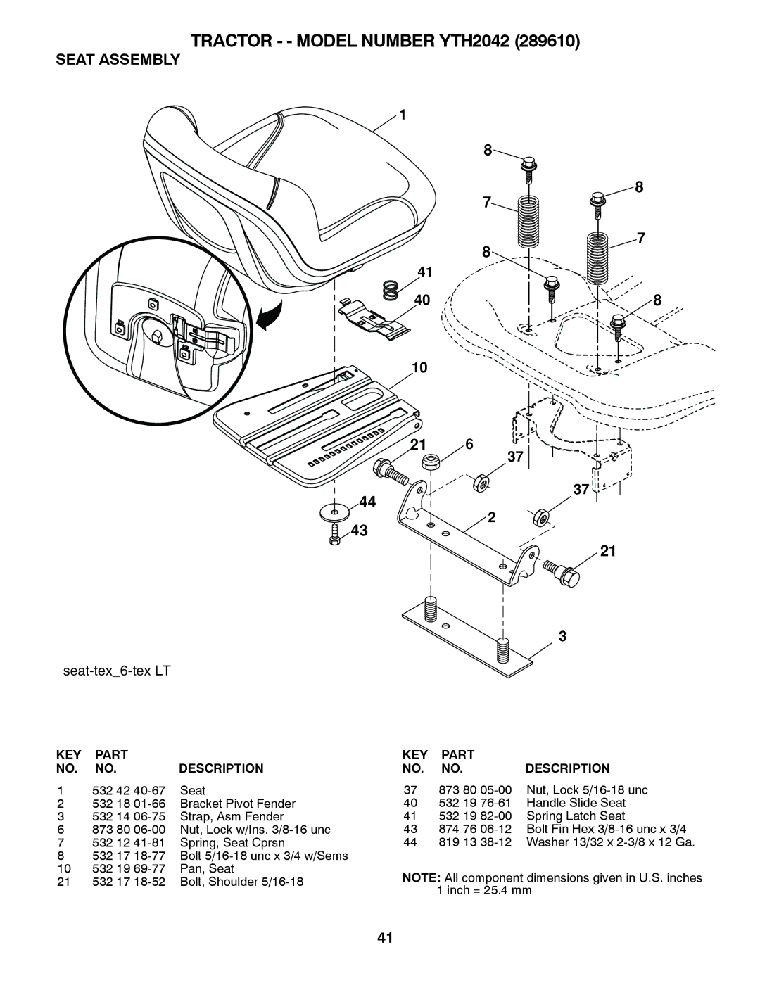 Husqvarna 917.28961 owner manual Seat Assembly, 532 42 Seat 